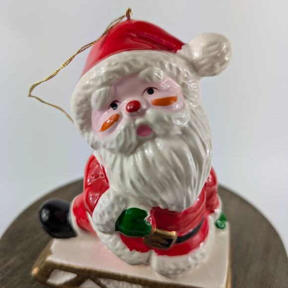 Vintage Santa Claus Christmas Ornaments Ceramic Taiwan Ski Sled Christmas Tree - Picture 8 of 16